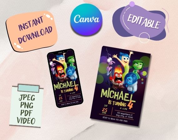 Inside Out 2 Birthday Invitation | Canva Template